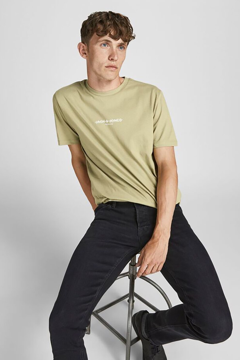 Jack&Jones, Tricou cu logo pe piept, Verde pal