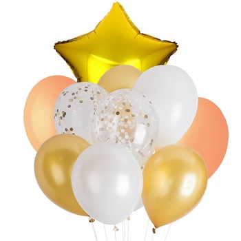 Buchet baloane 10 piese, PROCART, stea folie, balon latex confetti, auriu Buchet baloane 10 piese, PROCART, stea folie, balon latex confetti, auriu