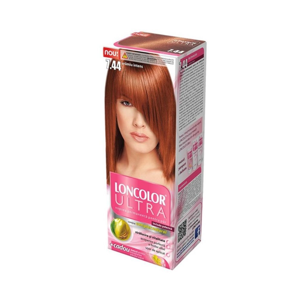 Vopsea de Par Permanenta LONCOLOR Ultra 7.44, 100 ml, Aramiu Intens