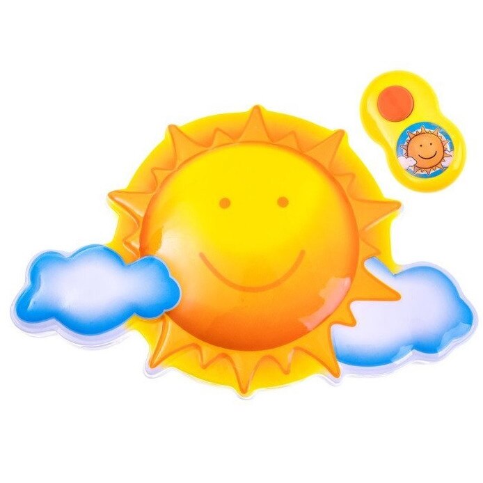 Lampa de Veghe pentru Copii cu Telecomanda, Indiggo, in Forma de Soare cu Nori, cu Lumini si Melodii Linistitoare, Functie de Reglare a Luminozitatii, Oprire Automata, Pentru Noptiera/Perete, Dimensiuni 32 x 22cm, 12 luni, Galben