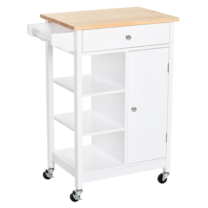 Количка HOMCOM, MDF, Бял, 66x39.5x86.5 см