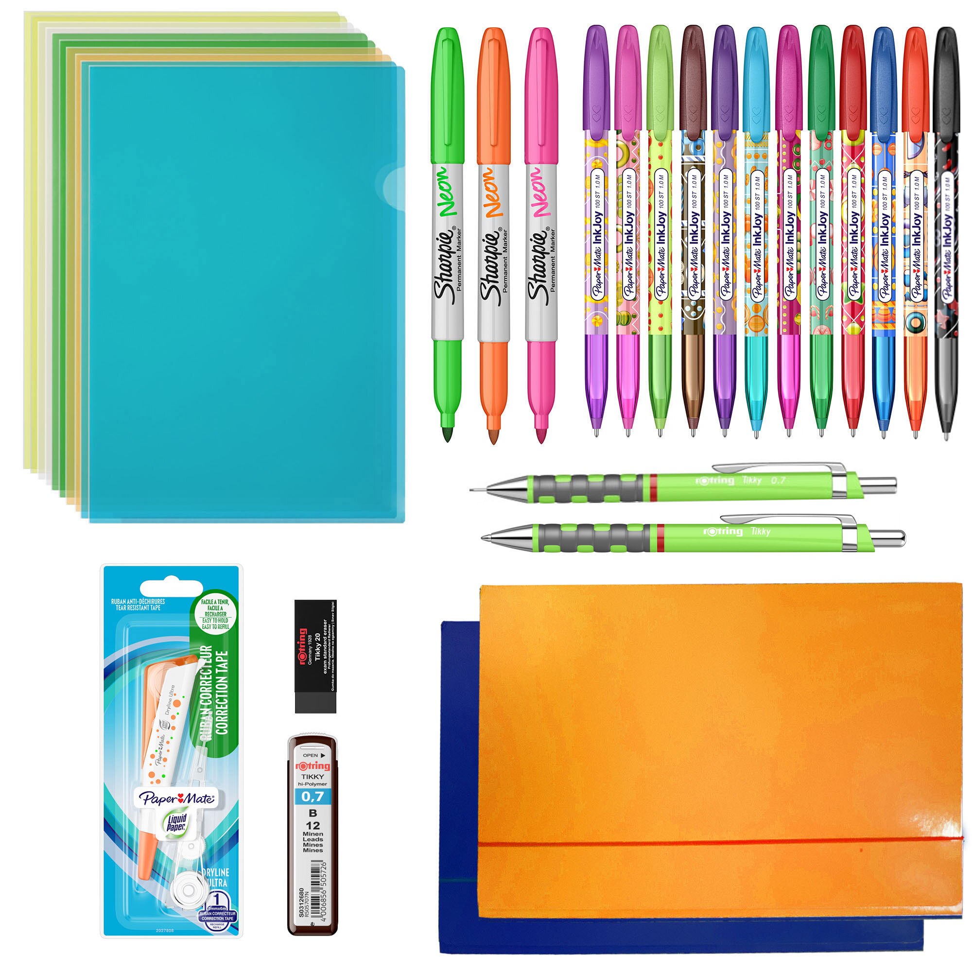 Pachet Rotring, Papermate, Sharpie 33 piese – pix+creion mecanic Tikky 0.7 green neon