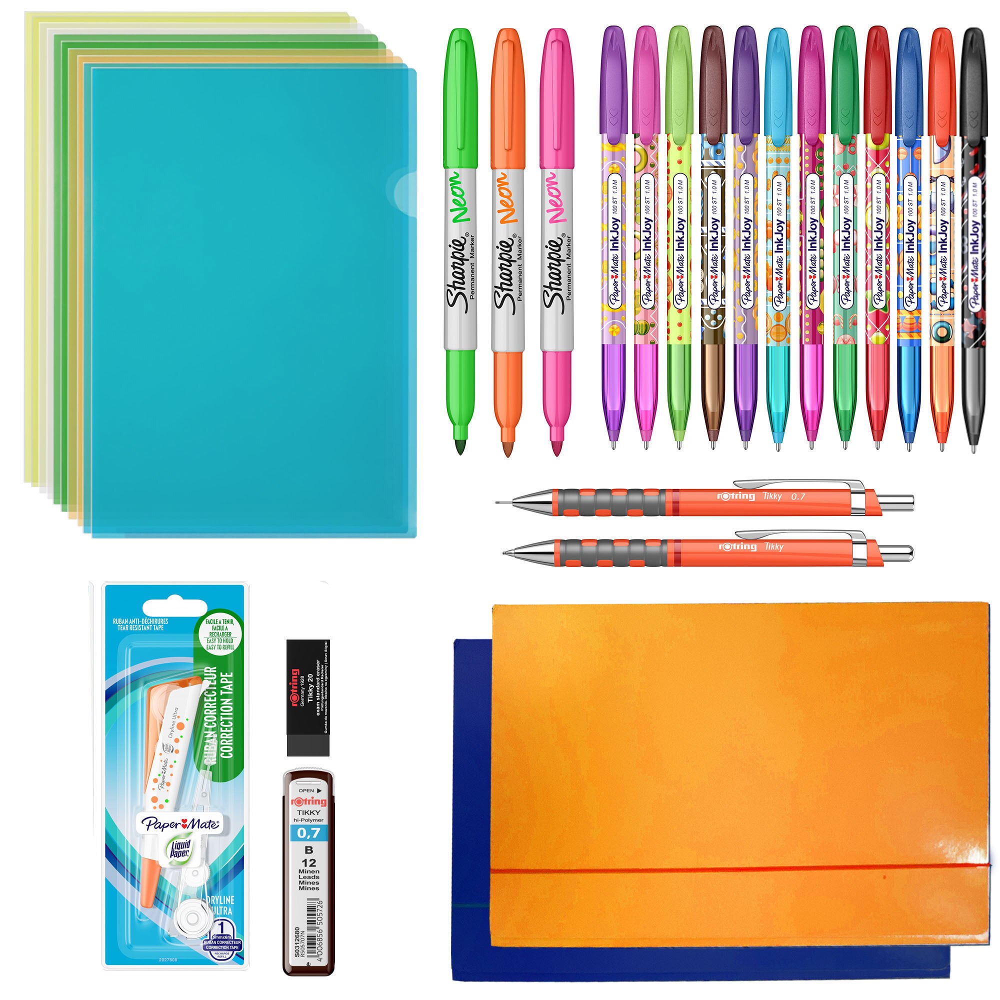 Pachet Rotring, Papermate, Sharpie 33 piese – pix+creion mecanic Tikky 0.7 orange neon
