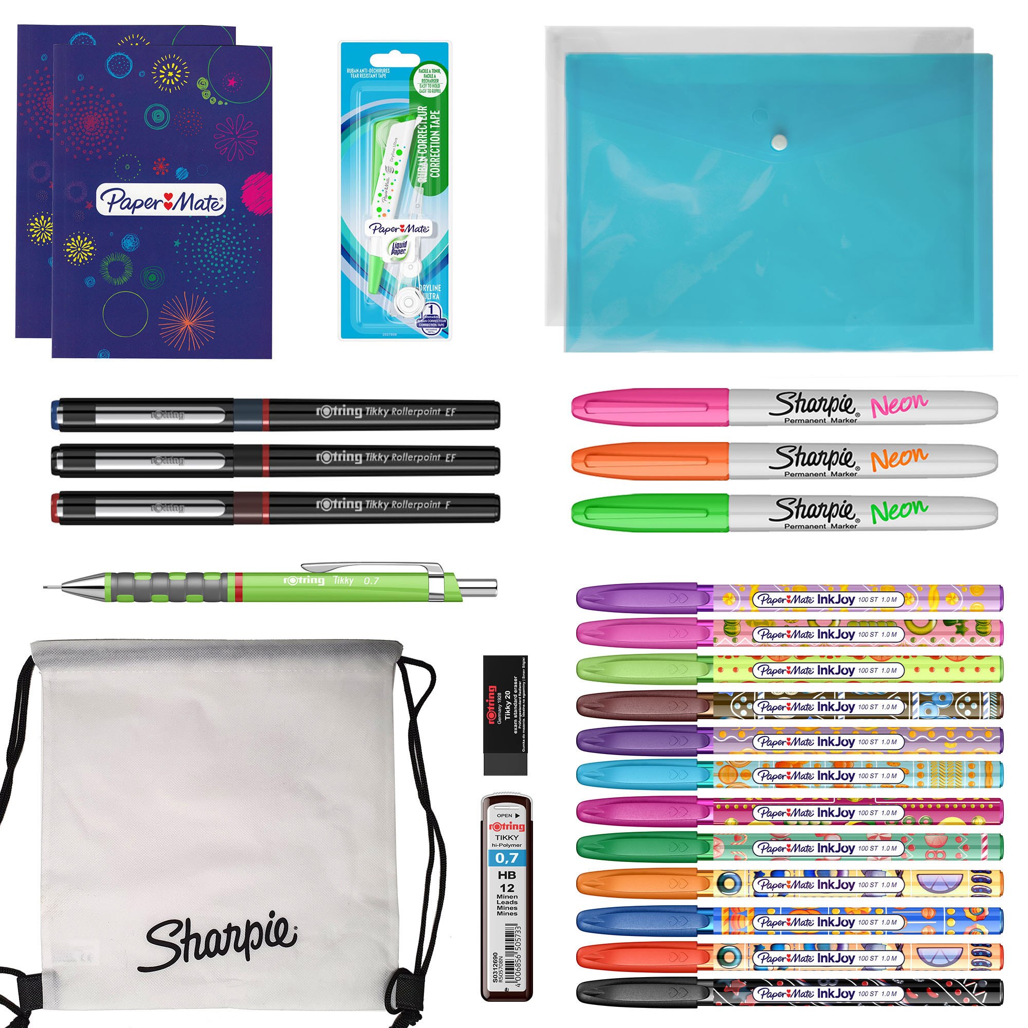 Pachet Rotring, Papermate, Sharpie 28 piese – creion mecanic Tikky 0.7 dark green neon