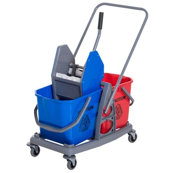 Set curatenie profesional HOMCOM, Carucior, 2 galeti 25L, Albastru/Rosu Set curatenie profesional HOMCOM, Carucior, 2 galeti 25L, Albastru/Rosu