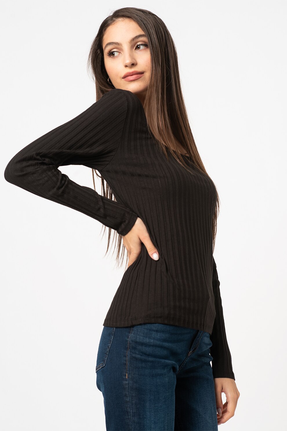 ICHI, Bluza usoara cu aspect striat Kammie, Negru stins
