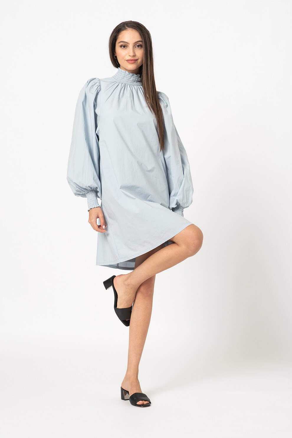 ICHI, Rochie cu maneci bufante Inkala, Albastru pastel