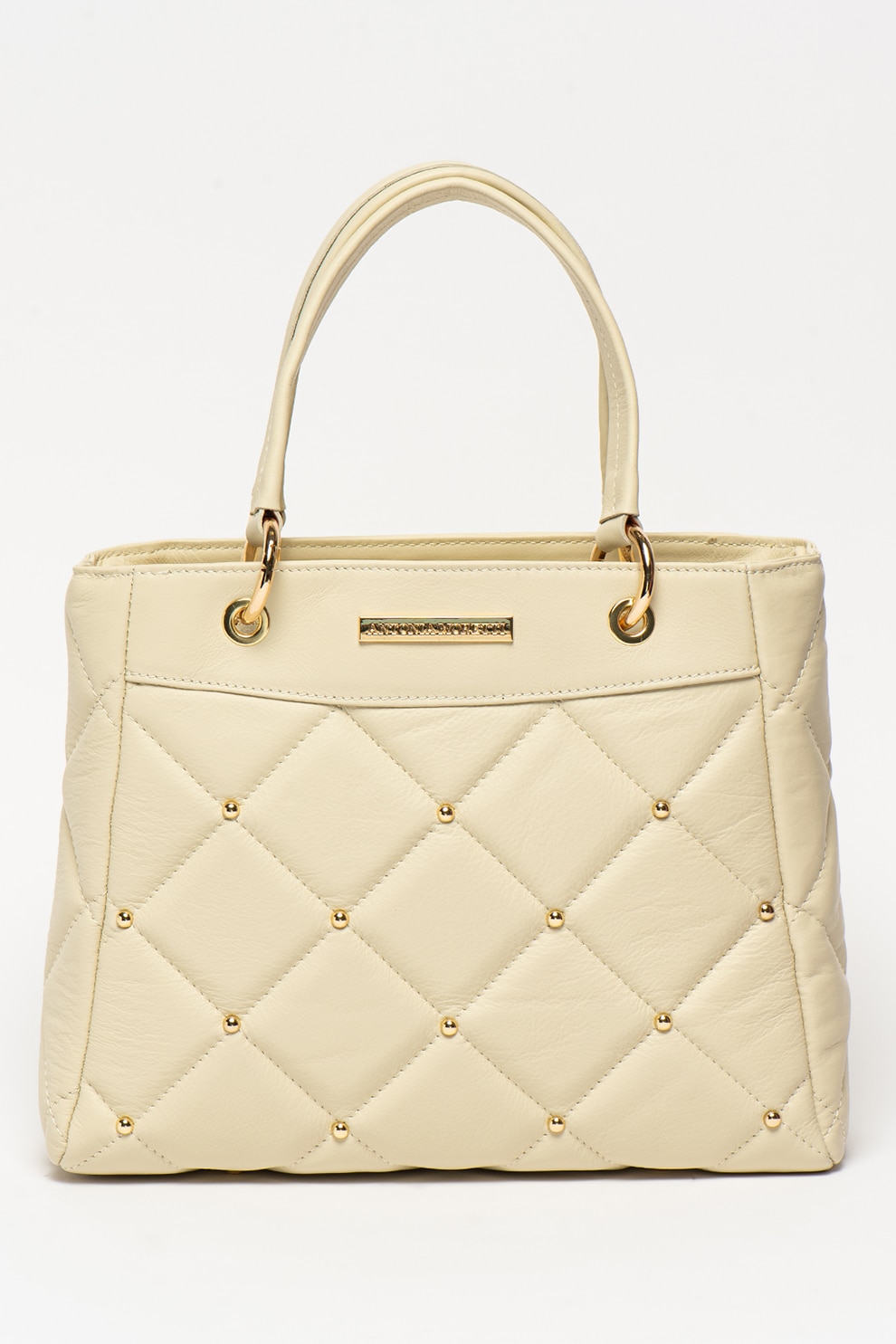 Antonia Moretti, Geanta de piele cu maner si aspect matlasat, Alb prafuit