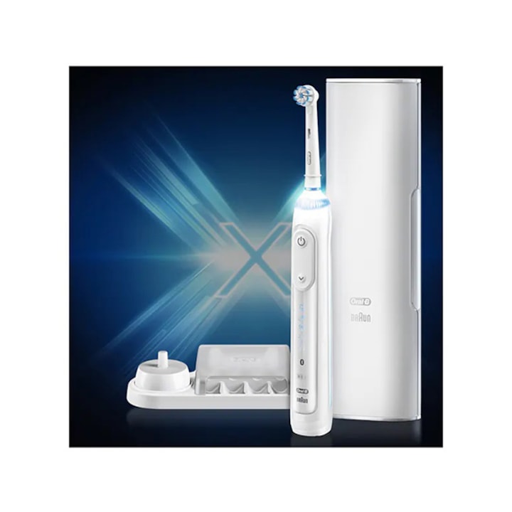 Oral-B Genius X Elektromos fogkefe, 40000 impulzus / perc, 8800 rezgés / perc, 3D tisztítás, 6 program, 1 vég, Bluetooth, Utazókészlet USB porttal, Fehér