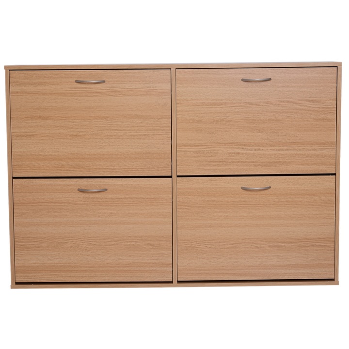 Шкаф за обувки с 4 сгъваеми врати Homcom, Капацитет 24 чифта, 120 x 24 x 81 см, Дърво, Цвят Natural