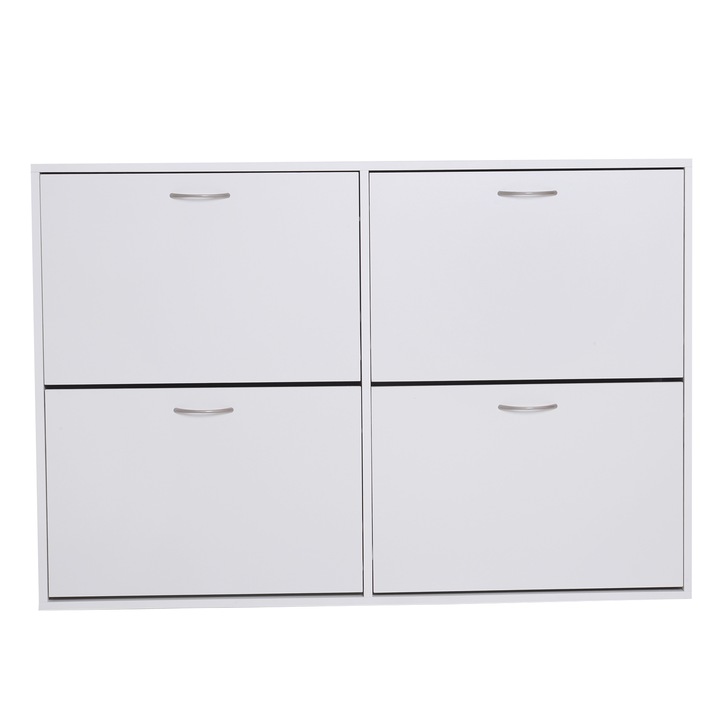 Шкаф за обувки с 4 врати Homcom, Капацитет 24 чифта, 120 x 24 x 81 см, ПДЧ, Бял