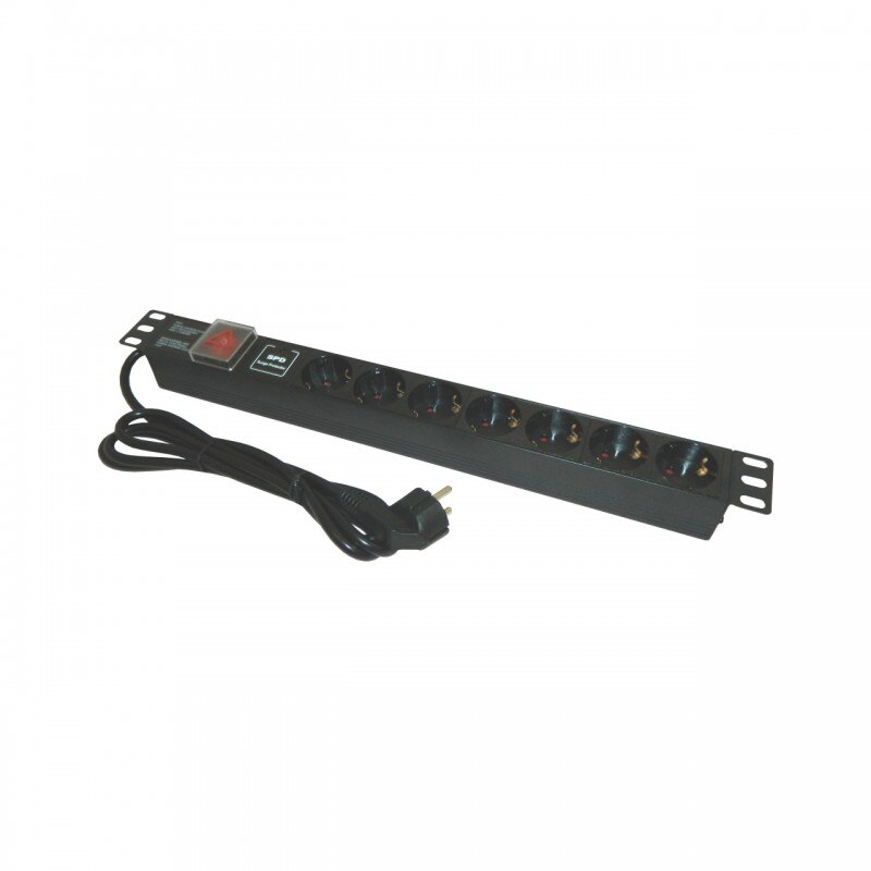 Bara alimentare aluminiu / PDU, 19 inch, 7 prize schuko + switch, protectie la supratensiune, 16A, 3500W, 3x1.5, 2m - EMTEX