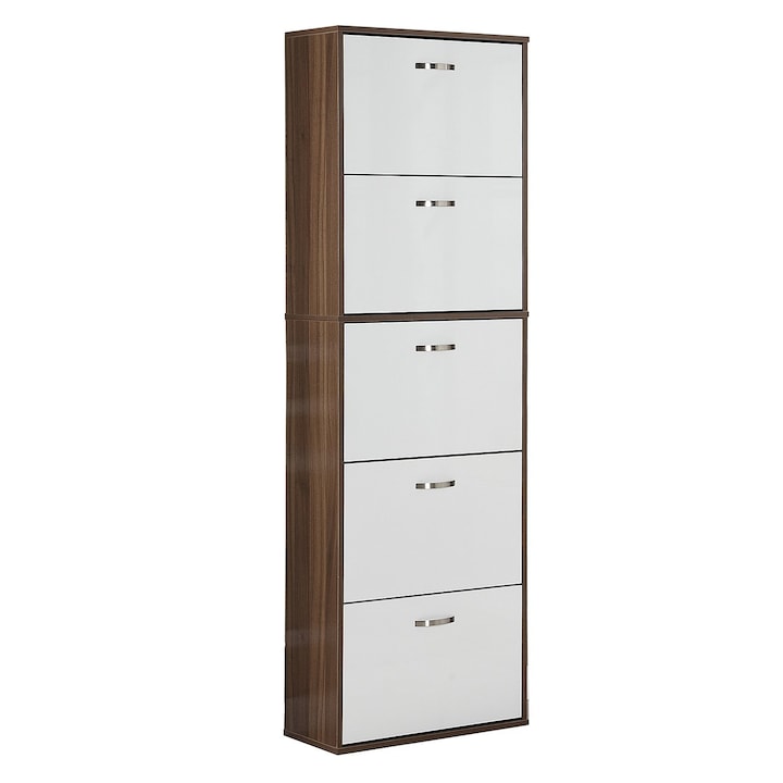 Шкаф за обувки Homcom, Капацитет 30 чифта, 5 нива, 60 x 28 x 189 см, MDF, Бял/Кафяв