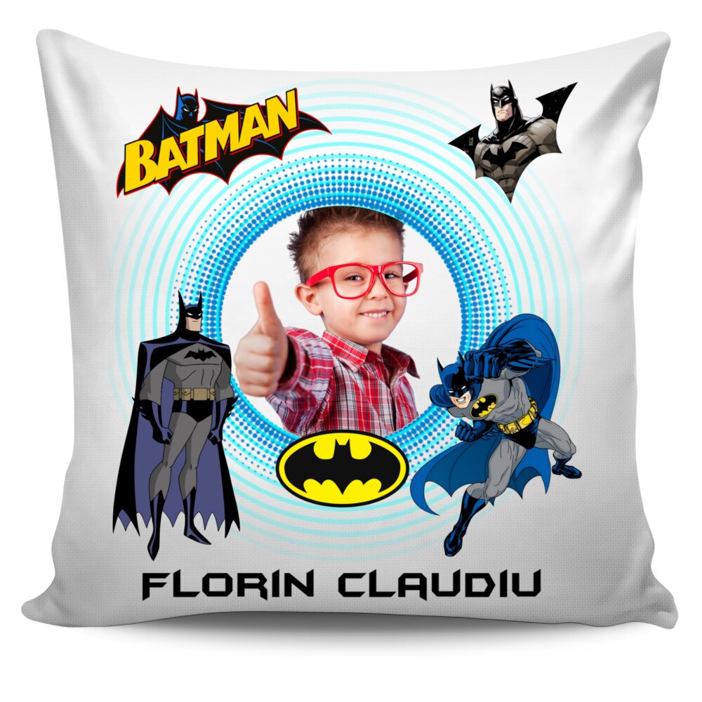Perna personalizata Batman cu poza si text , Aniversare , Onomastica , Ziua Copilului, , 40x40 cm, Handmade Mihaela