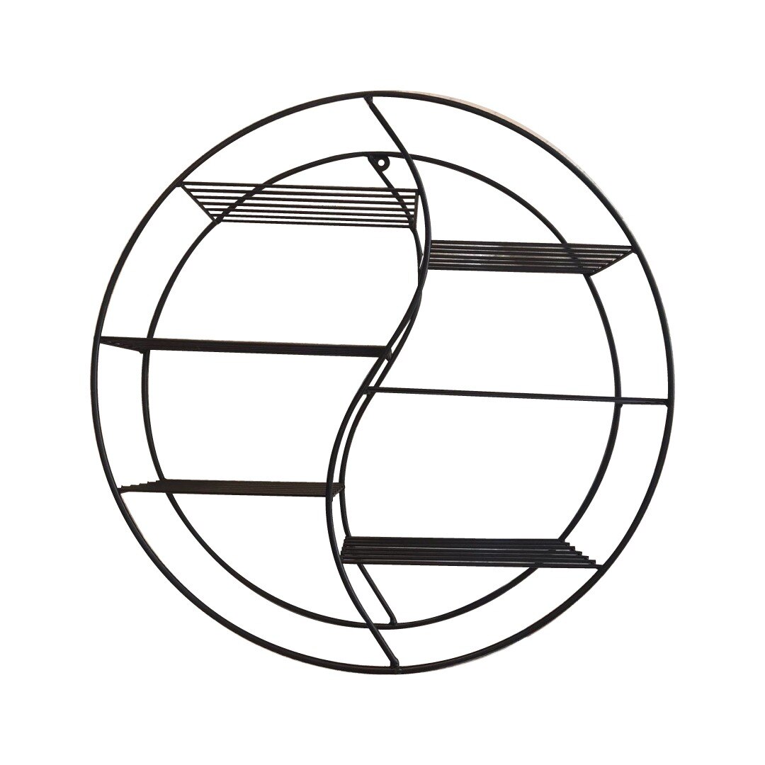 Raft decorativ rotund,6 polite,negru, diametru 45 cm