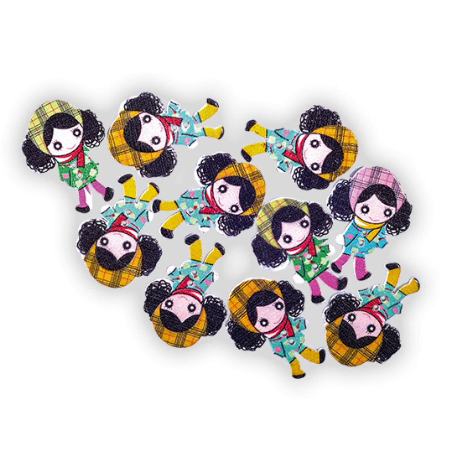 Set Fetite din lemn natur , 10 figurine colorate