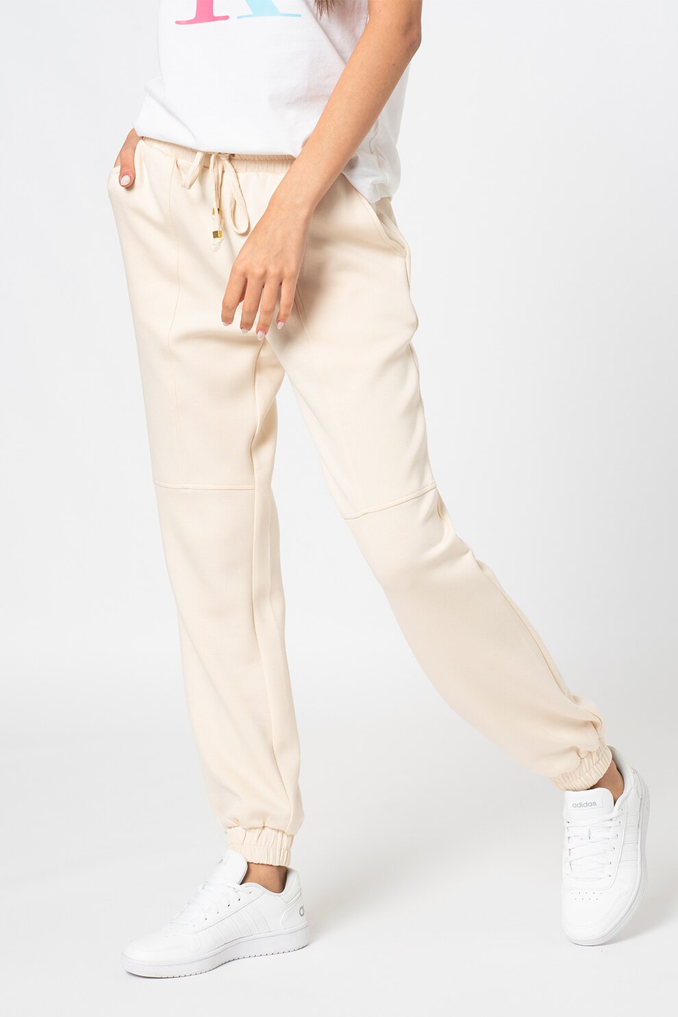 b.young, Pantaloni sport din amestec de modal cu snur Pusti, Crem