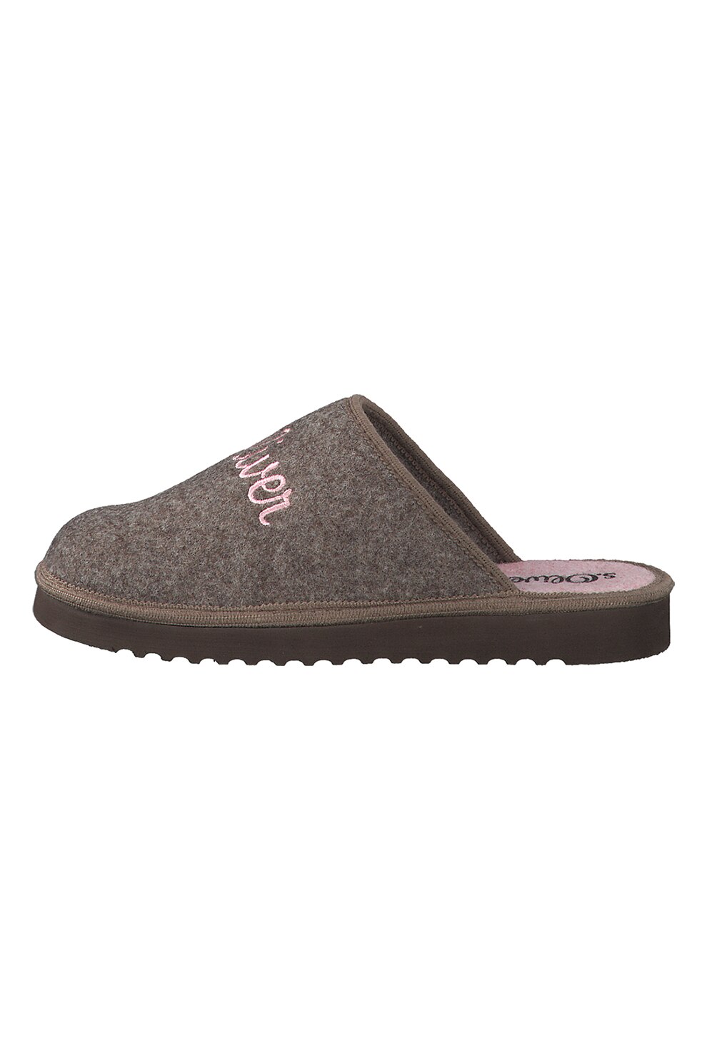 s.Oliver, Papuci de casa cu broderie logo, Gri inchis/Roz, 36