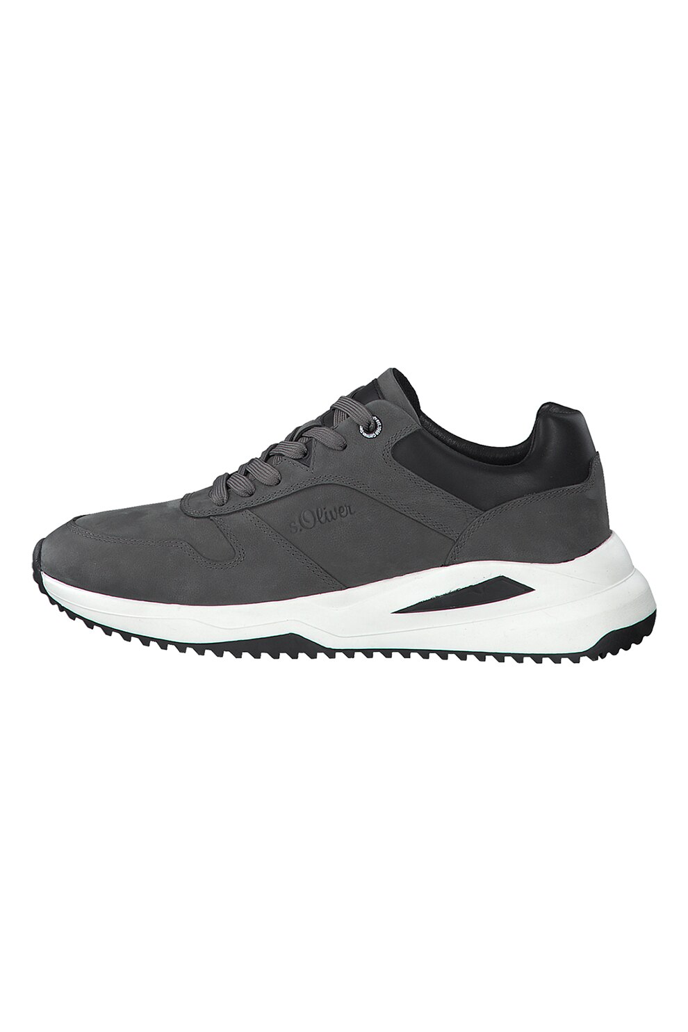 s.Oliver, Pantofi sport din piele cu talpa wedge, Gri inchis