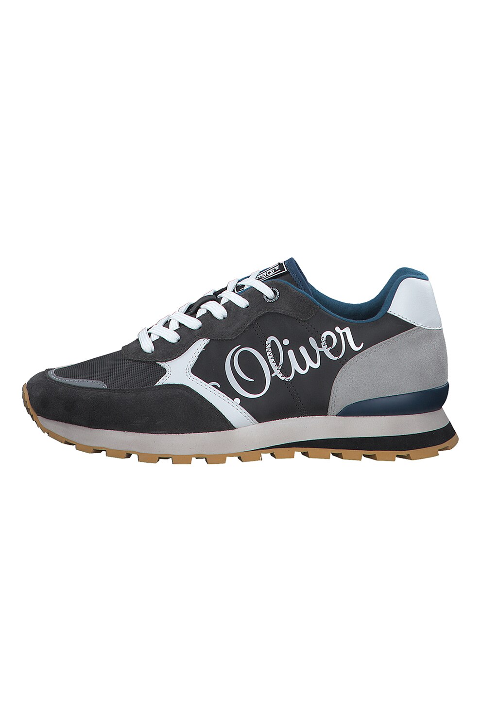 s.Oliver, Pantofi sport cu imprimeu logo, Gri inchis/gri cenusa/alb