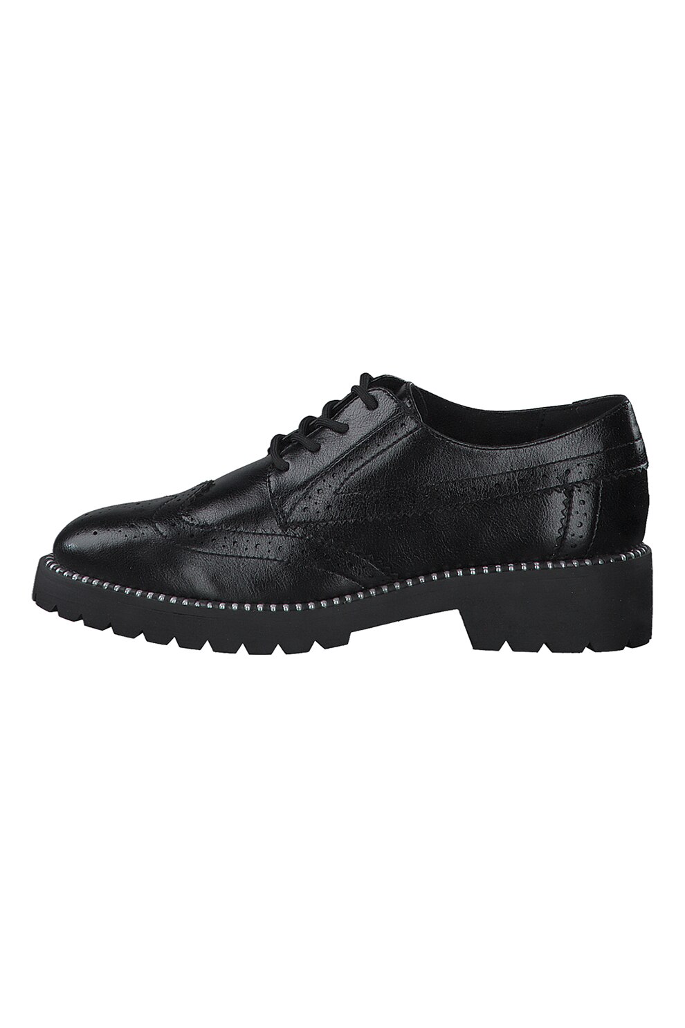 s.Oliver, Pantofi brogue de piele ecologica cu talpa masiva, Negru