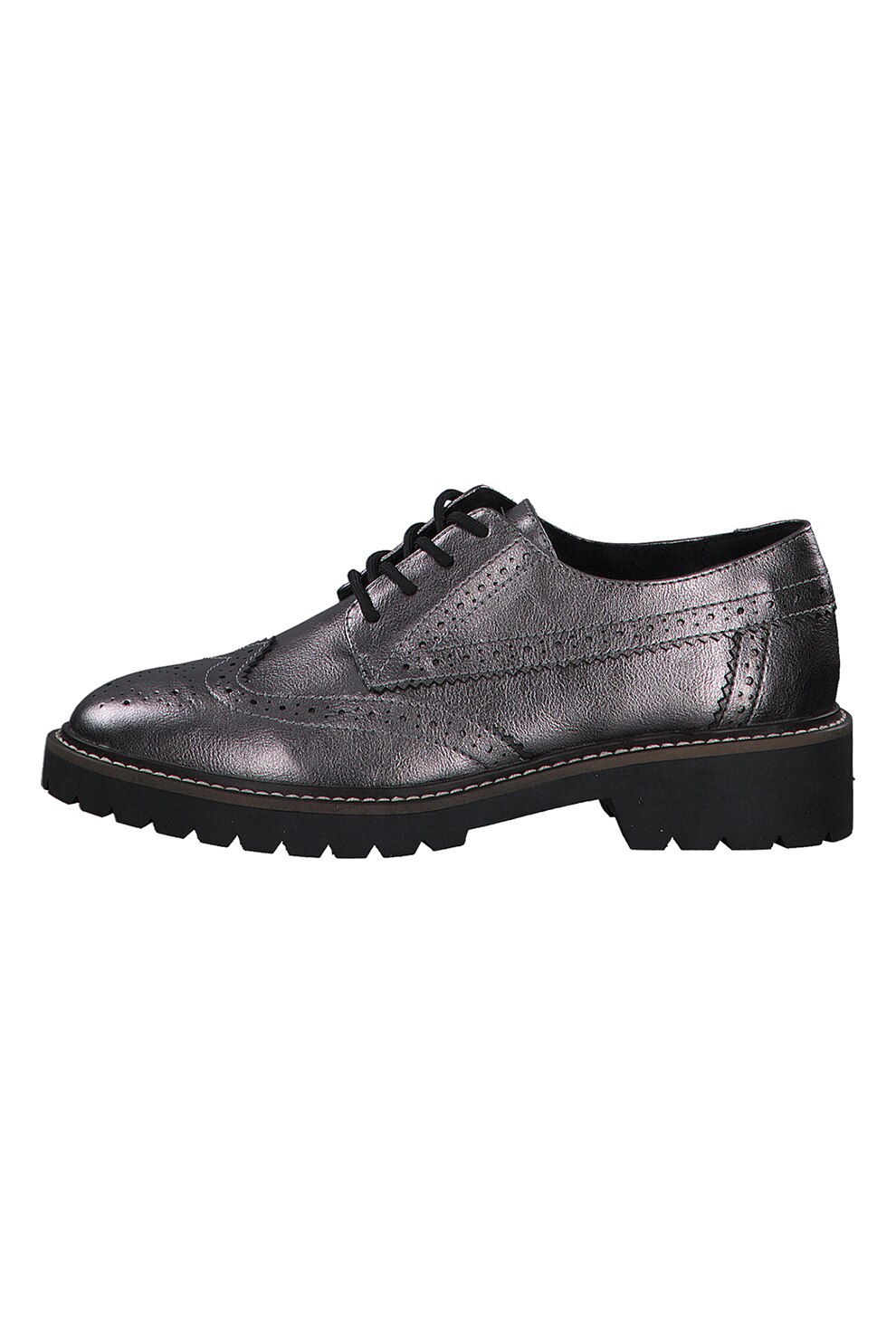 s.Oliver, Pantofi brogue de piele ecologica cu aspect metalizat, Argintiu inchis