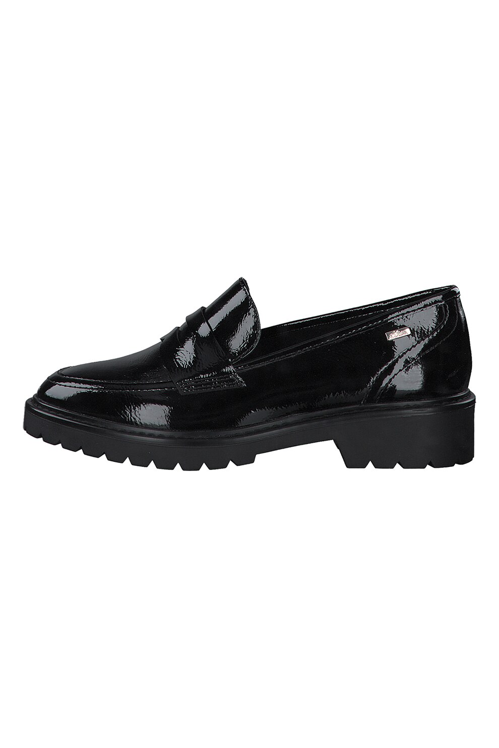 s.Oliver, Pantofi loafer de piele ecologica cu aspect lacuit, Negru