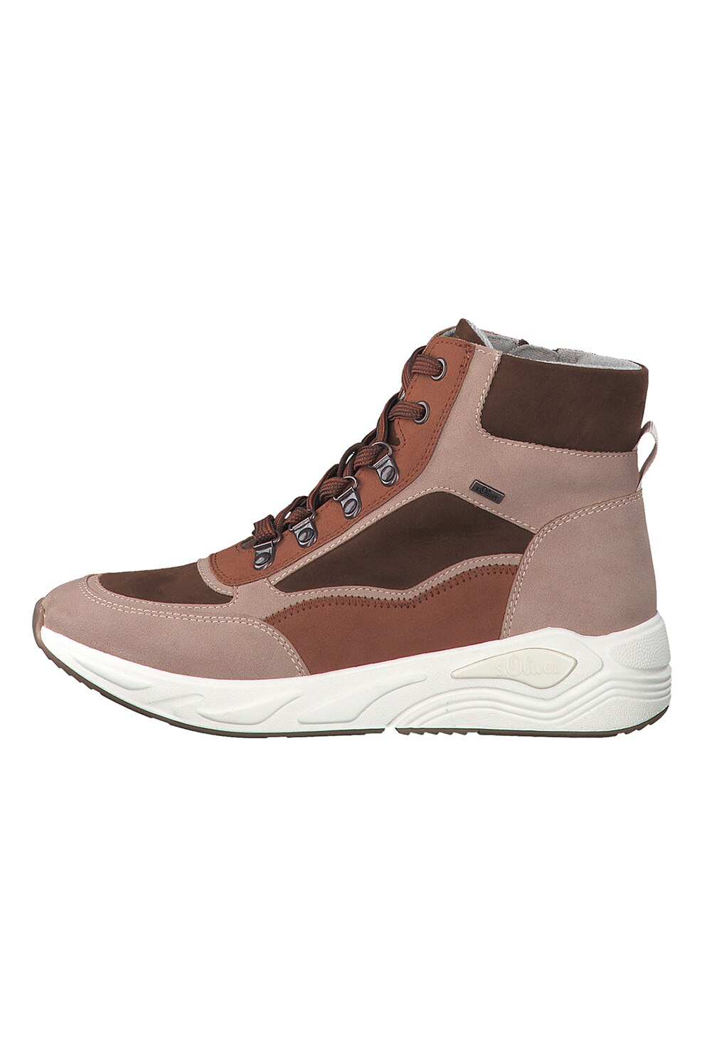 s.Oliver, Pantofi sport high-top de piele ecologica cu aspect colorblock, Roz prafuit/Maro scortisoara/Maro inchis