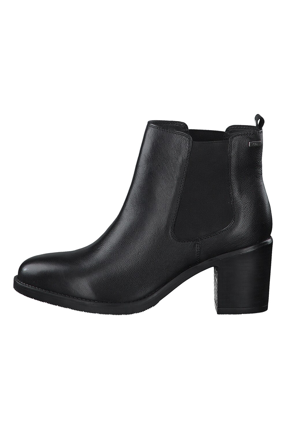 s.Oliver, Botine Chelsea de piele cu toc masiv, Negru