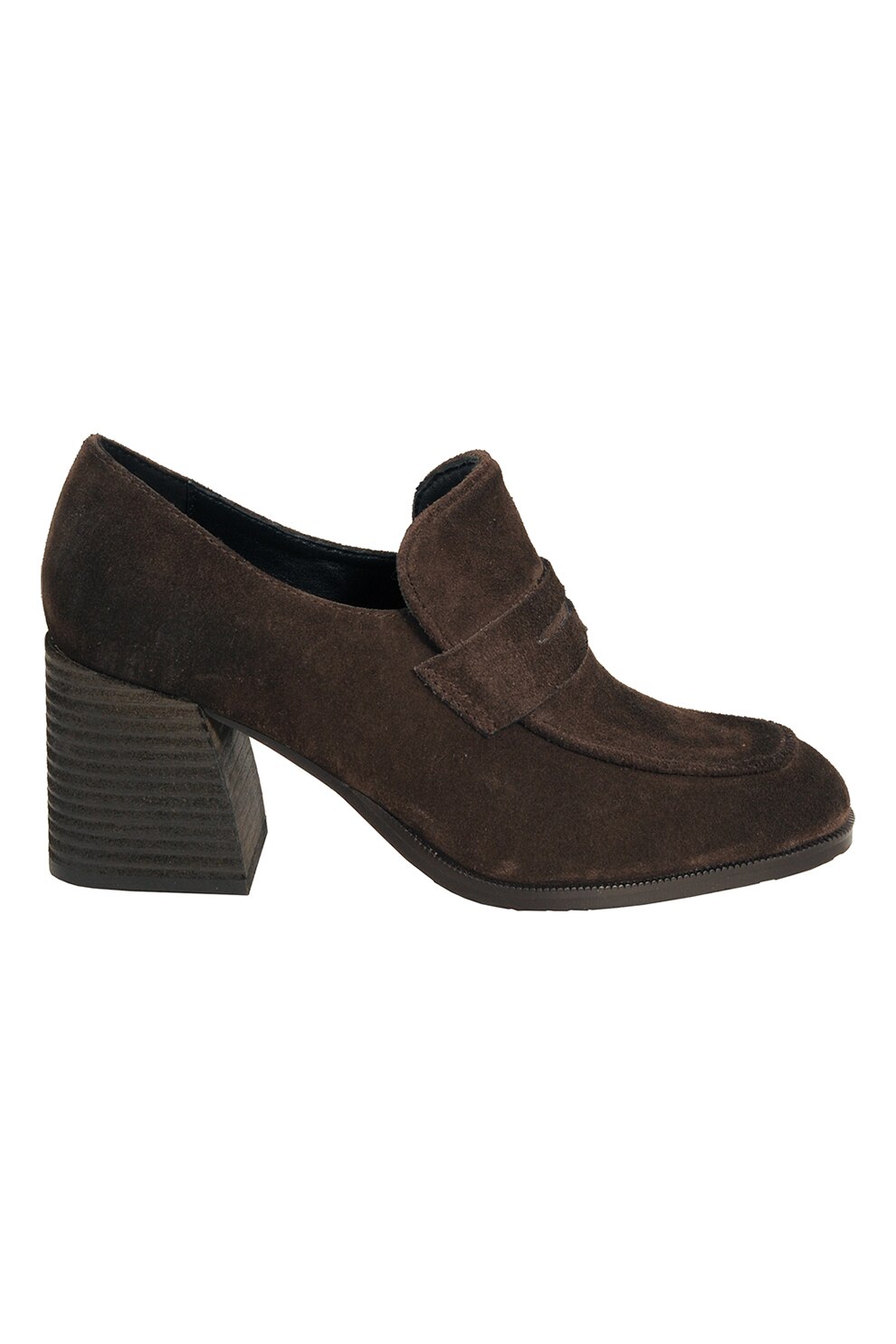 Tosca Blu, Pantofi loafer din piele intoarsa cu toc masiv, Maro inchis