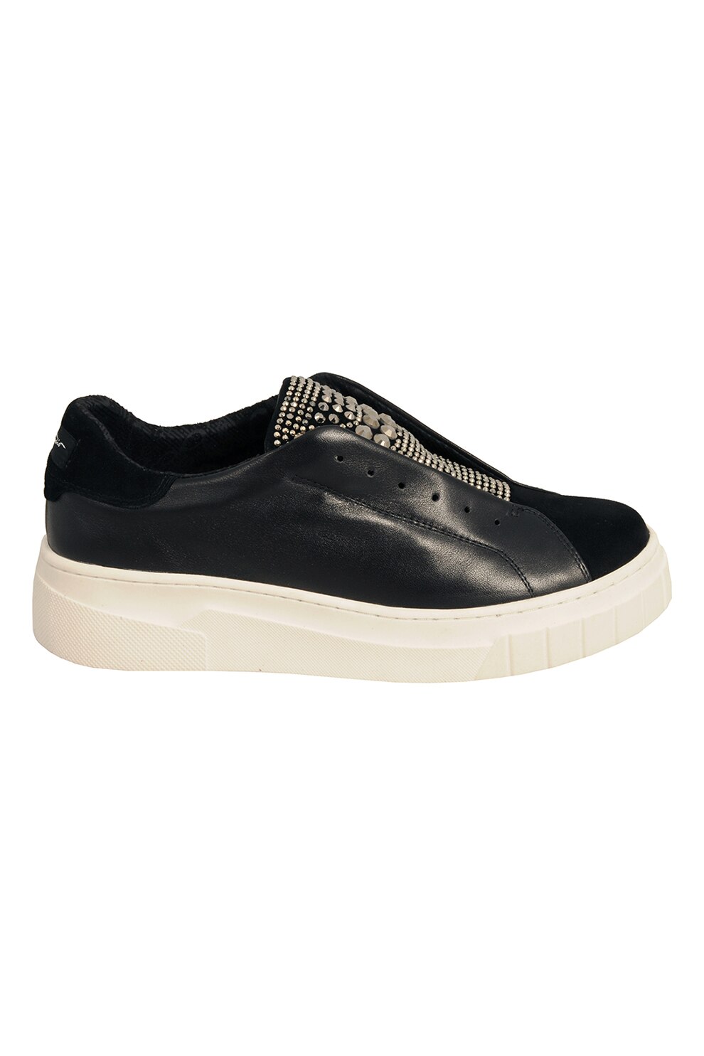 Tosca Blu, Pantofi sport slip-on din piele si piele intoarsa cu aplicatii cu strasuri, Negru
