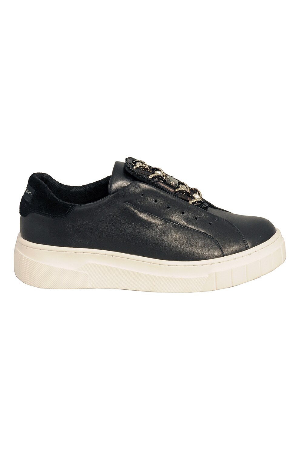 Tosca Blu, Pantofi sport slip-on din piele cu aplicatii cu strasuri, Negru