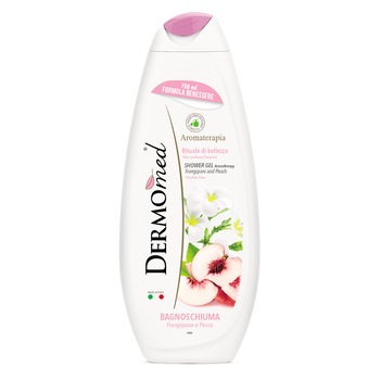 Gel de dus Dermomed cu flori de frangipan si piersica alba, 750 ml Gel de dus Dermomed cu flori de frangipan si piersica alba, 750 ml