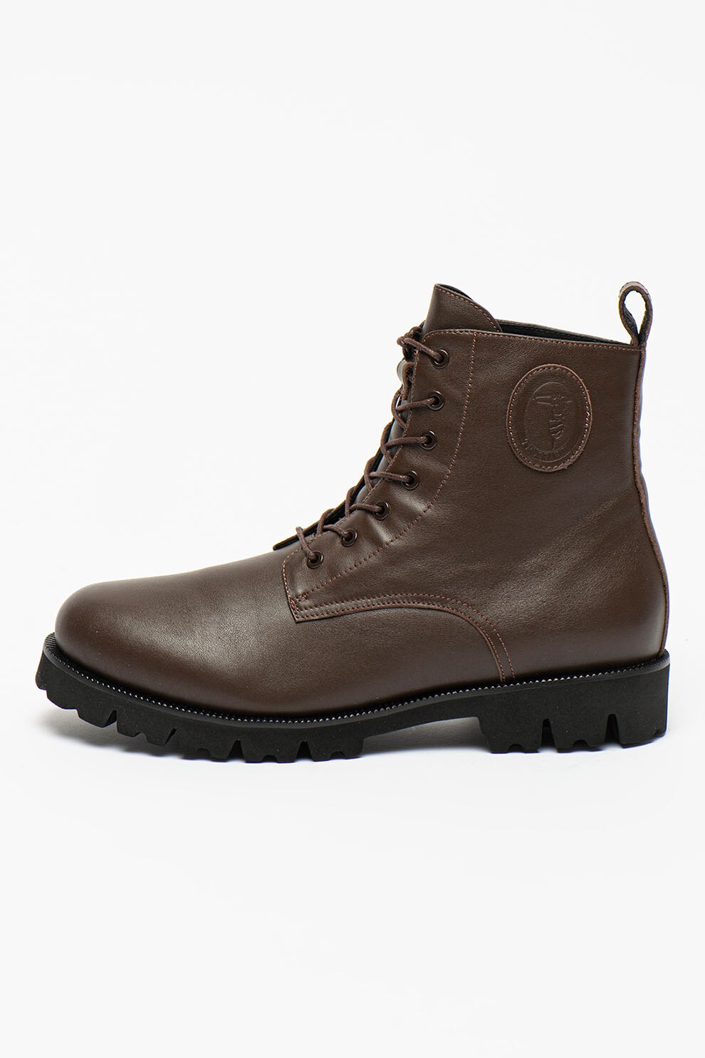 Trussardi, Ghete de piele cu logo, Maro inchis