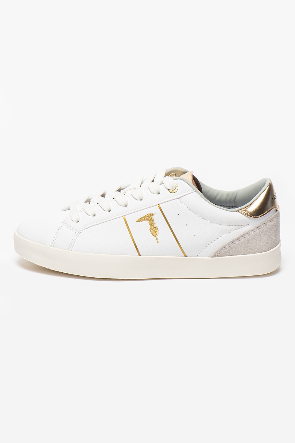 Trussardi, Pantofi sport cu insertie de piele intoarsa ecologica, Alb