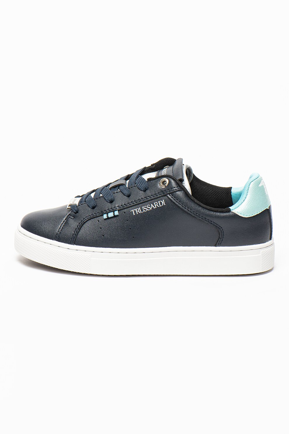 Trussardi, Pantofi sport de piele cu garnituri de piele ecologica, Bleumarin