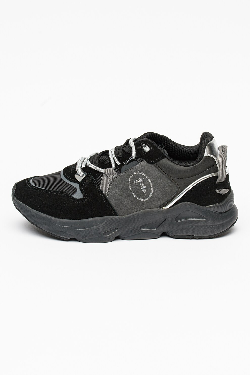 Trussardi, Pantofi sport low-top cu model colorblock Iris, Negru/Gri inchis