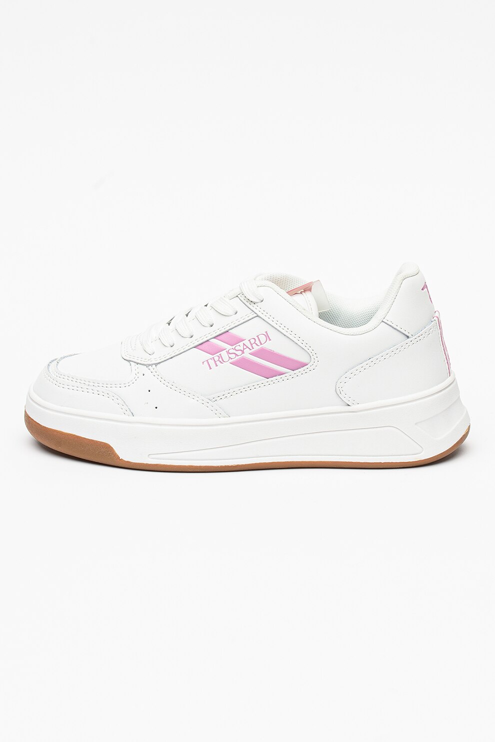 Trussardi, Pantofi sport low-top de piele Yury, Alb/Roz