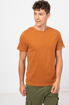 BLEND, Tricou de jerseu cu decolteu la baza gatului, Maro caramel BLEND, Tricou de jerseu cu decolteu la baza gatului, Maro caramel