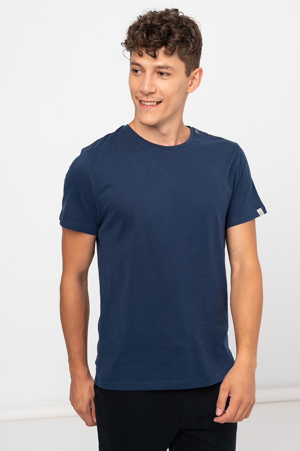BLEND, Tricou de jerseu cu decolteu la baza gatului, Bleumarin inchis