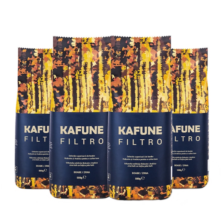 Pachet 4 pungi cafea boabe pentru filtru, Kafune Filtro, 4x500 g
