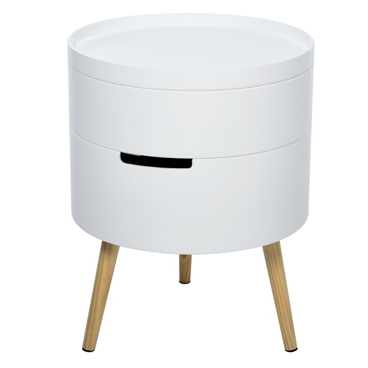 Масичка за кафе HOMCOM с 2 въртящи се чекмеджета, Кръгла, MDF, 38 x 48.3 см, Бял