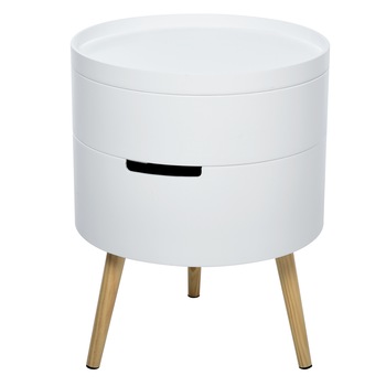 Masa de cafea rotunda cu 2 sertare rotative HOMCOM, MDF, 38x48.3 cm, Alb Masa de cafea rotunda cu 2 sertare rotative HOMCOM, MDF, 38x48.3 cm, Alb