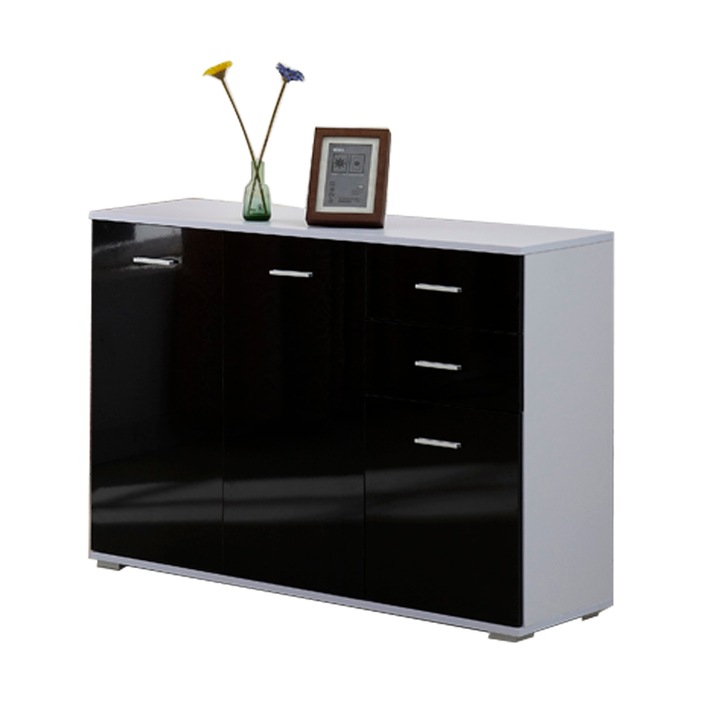 Скрин Homcom, 3 врати, 2 чекмеджета, MDF, 106x35x76cm, Бял / Черен