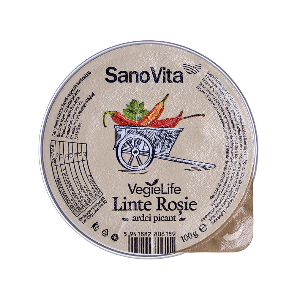 Pasta Vegetala din Linte Rosie si Ardei Picant Sano Vita, 100g