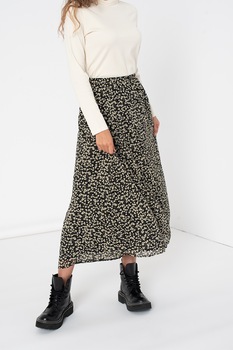 Marc O'Polo, Fusta cu talie inalta si imprimeu floral, Negru/Bej Marc O'Polo, Fusta cu talie inalta si imprimeu floral, Negru/Bej