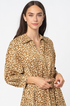 Marc O'Polo, Rochie-camasa vaporoasa cu model floral, maro caramel, alb prafuit, 2XS Marc O'Polo, Rochie-camasa vaporoasa cu model floral, maro caramel, alb prafuit, 2XS