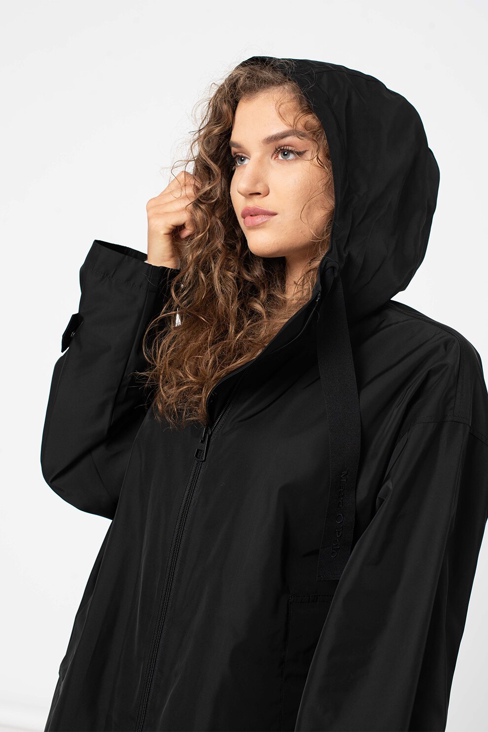 Marc O'Polo, Trenci supradimensionat cu gluga, Negru, XS