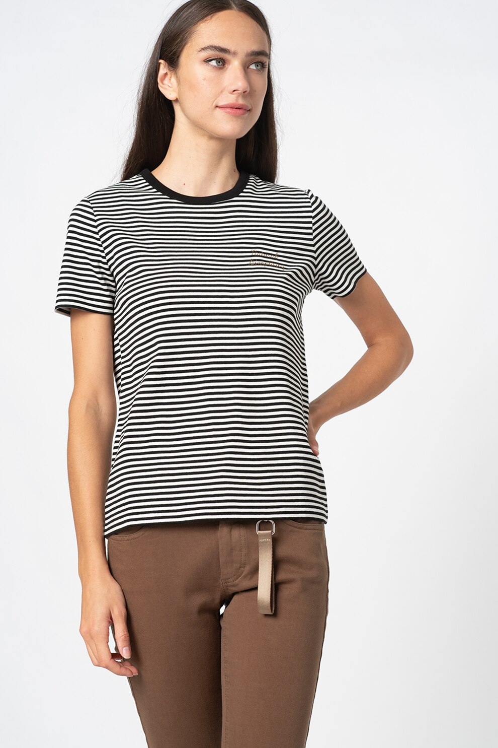 Marc O'Polo, Tricou de bumbac organic cu dungi, Alb optic/Negru