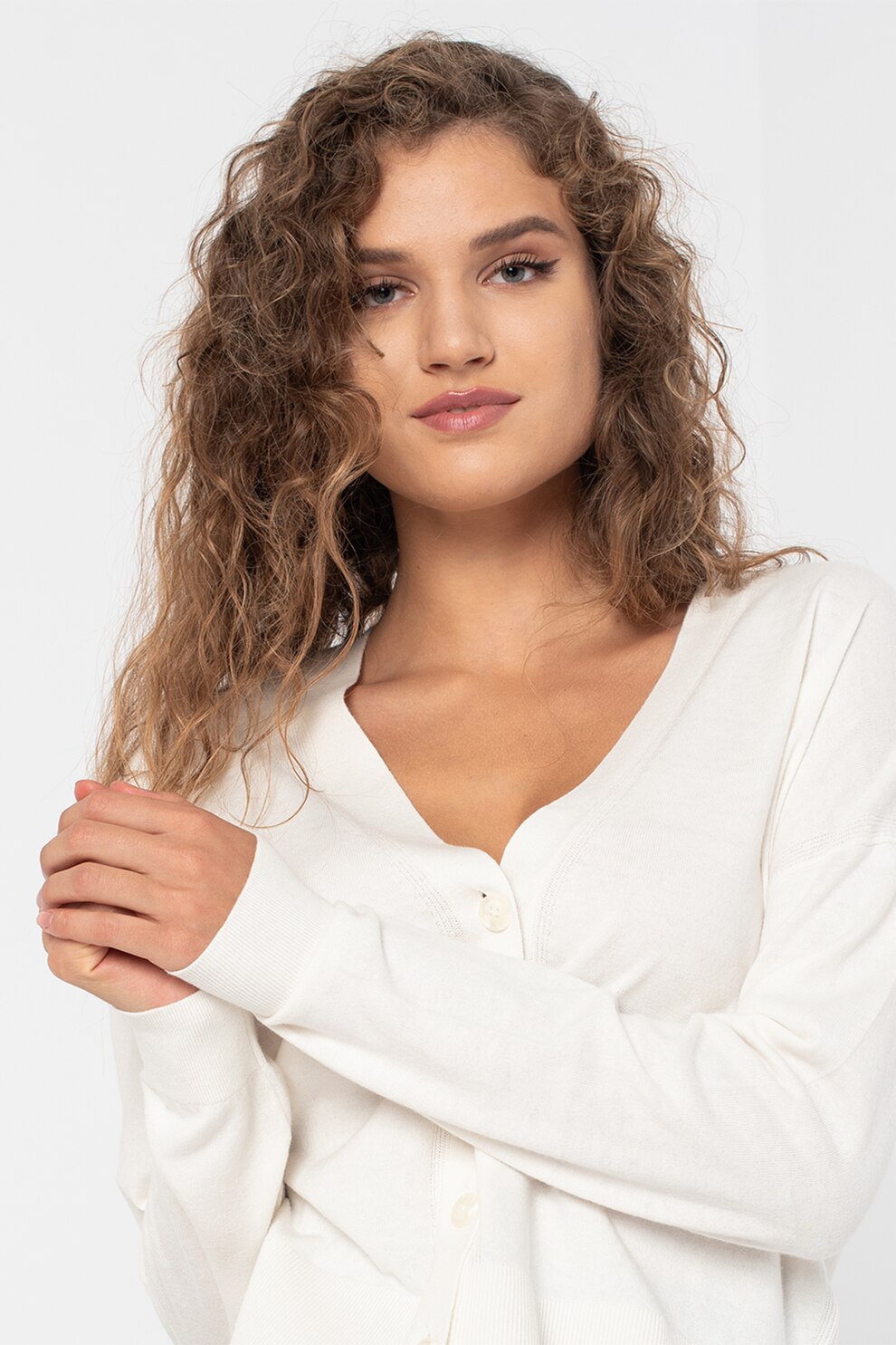 Marc O'Polo, Cardigan din amestec de casmir cu decolteu in V, Crem, 2XS